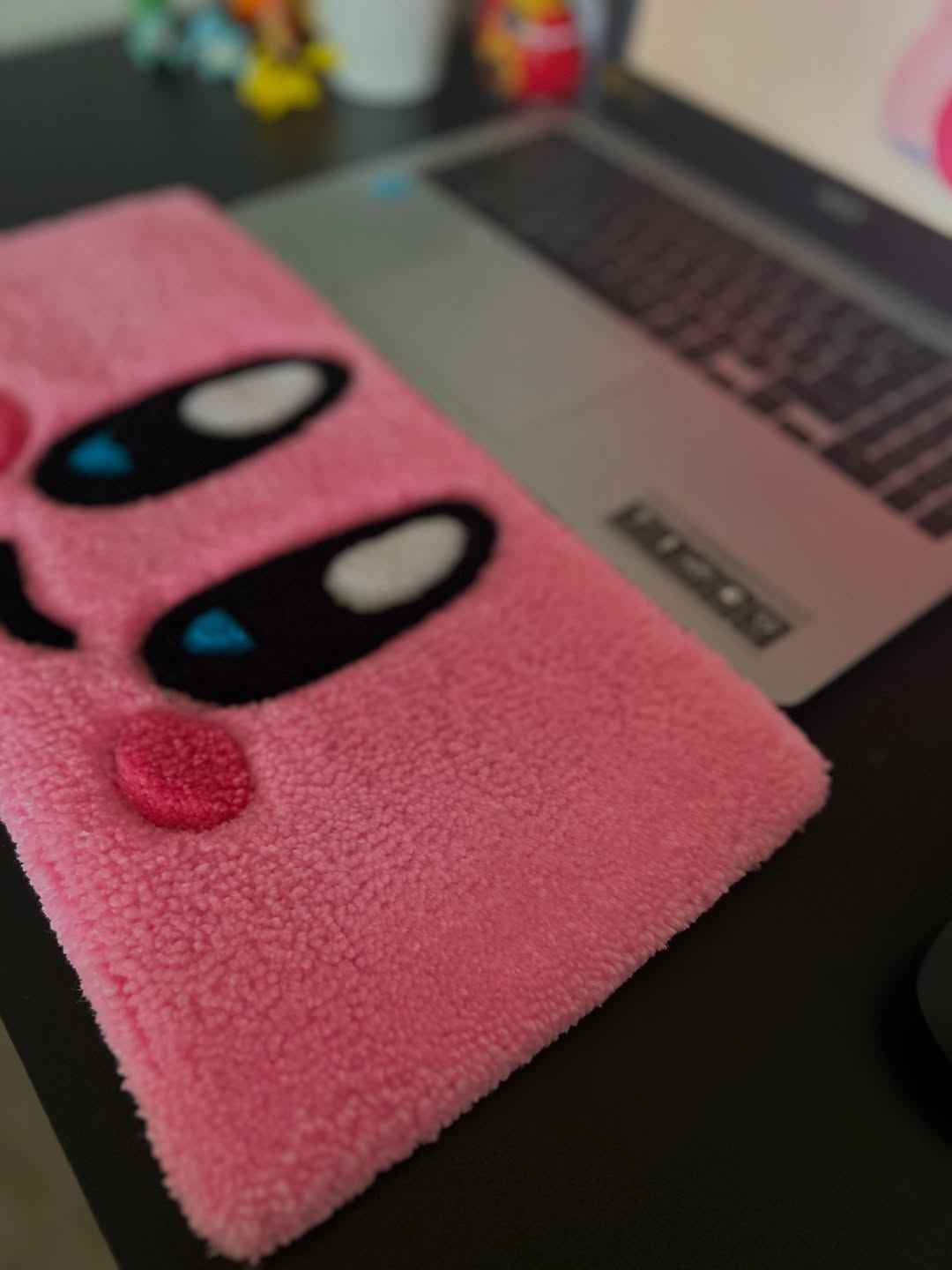 Cute Pink Kirby Tufted Rug | Handmade Anime Desk Mat & Keyboard Wrist Rest | Kawaii Gamer Room Decor Gift