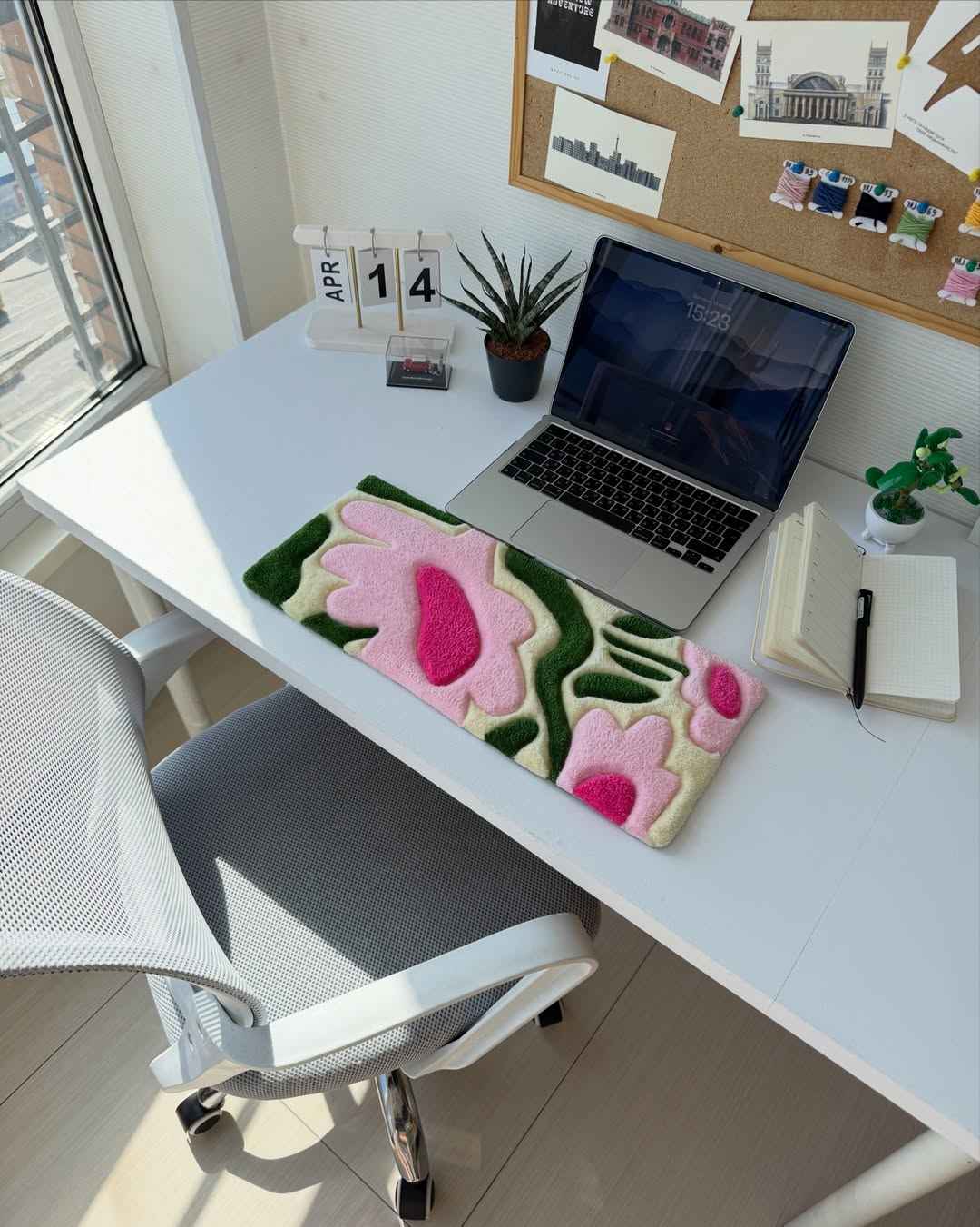 The Retro Bloom: Handmade Custom Floral Tufted Desk Mat